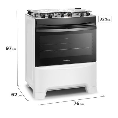 Fogão 5 Bocas Continental Branco Automático com TOPLimpaFácil (FC5IB) Premium Bivolt