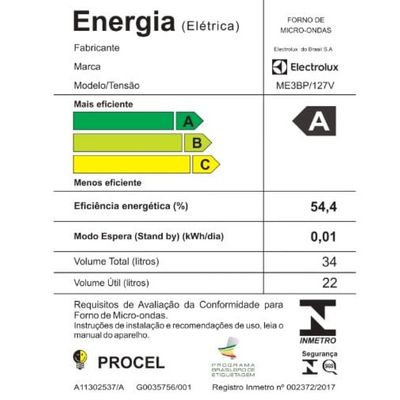 Micro-ondas de Embutir Electrolux 34L Preto Experience com Descongelamento Assistido (ME3BP) 127V