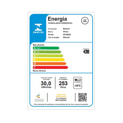 Freezer Horizontal Philco 253L 2 em 1 PFH260B A e A++ 220V