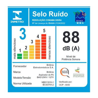 Aspirador de Pó Vertical 2 em 1 1250W Britânia BAS1290V 220V