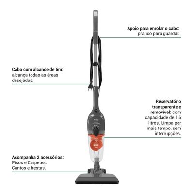 Aspirador de Pó Vertical Philco Ciclone 2 em 1 1400W PAS1550C 220V