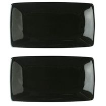 2 Prato Sushi Bandejas Rasas Preto Oriental 22cm Porcelana Germer Sashimi