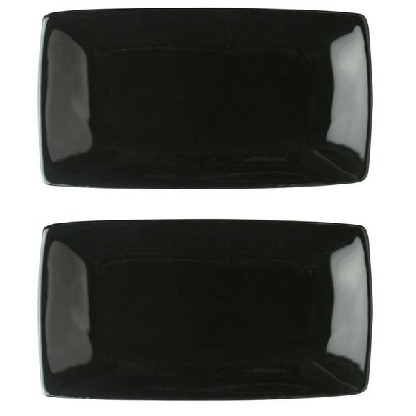 2 Prato Sushi Bandejas Rasas Preto Oriental 22cm Porcelana Germer Sashimi Preto