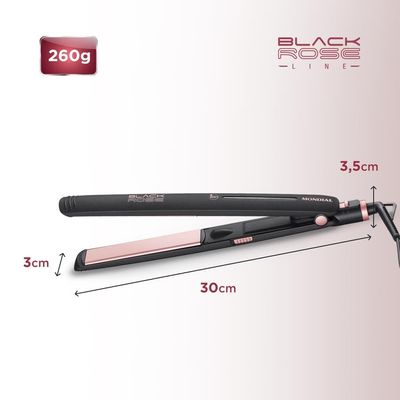 Chapinha | Prancha Mondial P-27 com Chapas de Cerâmica 220°C com Emissão de Íons Black Rose - Bivolt