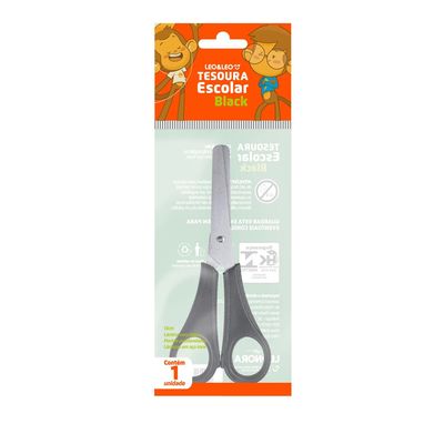 Tesoura Escolar Leonora Lâmina Inox Cabo Black 13cm UNICA