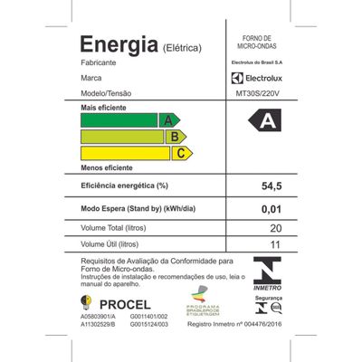 Micro-ondas Electrolux 20L cor Inox Espelhado com Função Tira Odor (MT30S) 220V