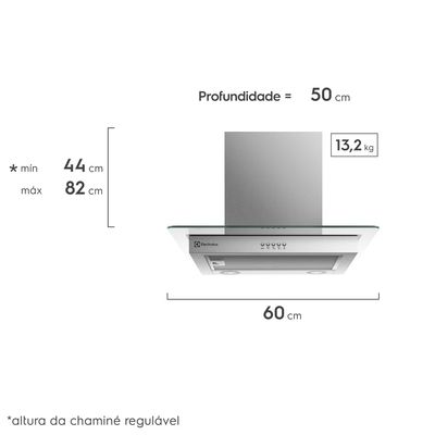 Coifa de Parede Electrolux 60cm de Vidro Efficient com Luz de Led (CE6VX) 127V