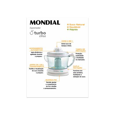 Espremedor de Frutas Mondial Citrus E01 1,25L Branco 25W - 110V UNICA