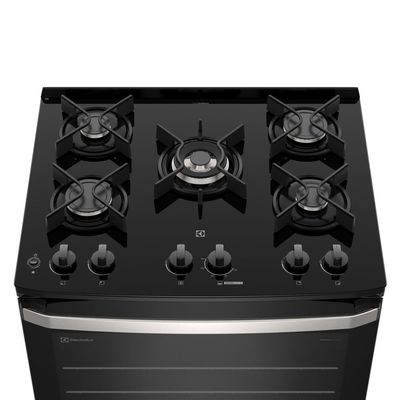 Fogão 5 bocas Electrolux Preto Efficient Mesa de Vidro, PerfectCook e Grades de Ferro (FE5GB) Bivolt