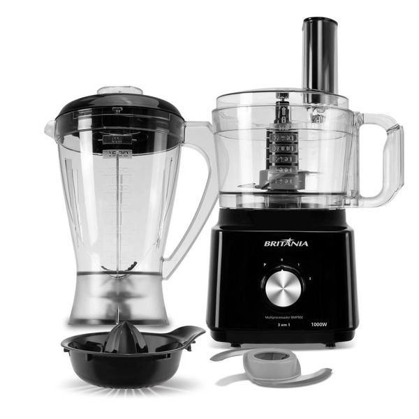 Multiprocessador Britânia 1000W 3 em 1 Lâminas Inox BMP900C 220V