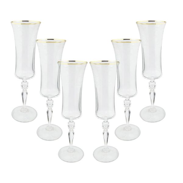 Jogo de taças champanhe cristal ecológico Bohemia Grace 190ml 6 peças ouro