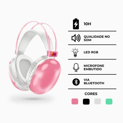 Fone De Ouvido Sem Fio Bluetooth PG580 Rosa V5.3 Com LED
