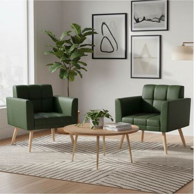 Poltrona Sala Decorativa Kit 2 Elisa Pé Palito Castanho Sintético PU Verde D03 - D'Rossi