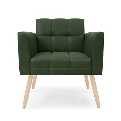 Poltrona Sala Decorativa Kit 2 Elisa Pé Palito Castanho Sintético PU Verde D03 - D'Rossi