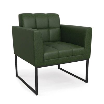 Poltrona Sala Decorativa Kit 2 Elisa Base Industrial Preta Sintético PU Verde D03 - D'Rossi