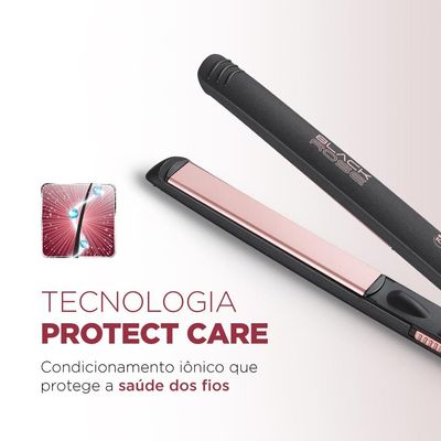 Chapinha | Prancha Mondial P-27 com Chapas de Cerâmica 220°C com Emissão de Íons Black Rose - Bivolt
