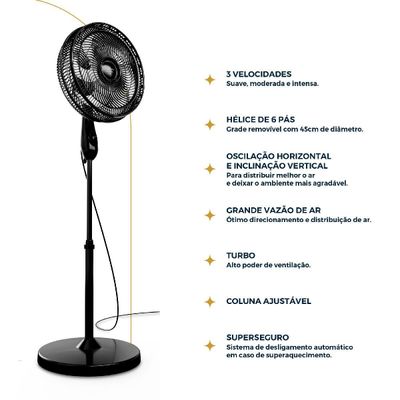 Ventilador de Coluna Britânia 6 Pás de 40cm 160W BVC41A 127V