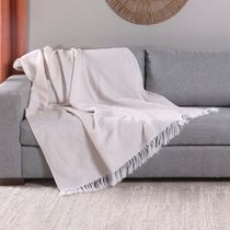 Manta Xale Ranna C/ Franja 2,10m x 1,35m Sofá Cama Tecido Jacquard 01 Peça - Palha - 60% Algodão/ 40% Poliéster