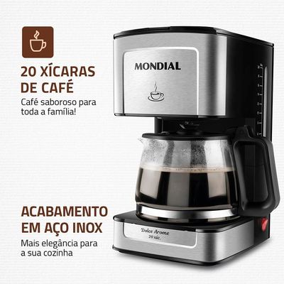 Cafeteira Elétrica Mondial Dolce Arome Vidro C-43-20X-SI 20 Xícaras 550W – Preto/Inox Preto,Inox / 110