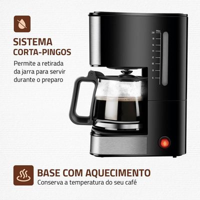 Cafeteira Elétrica Mondial Dolce Arome Vidro C-43-20X-SI 20 Xícaras 550W – Preto/Inox Preto,Inox / 110
