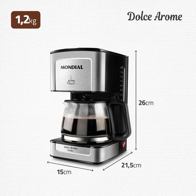 Cafeteira Elétrica Mondial Dolce Arome Vidro C-43-20X-SI 20 Xícaras 550W – Preto/Inox Preto,Inox / 110