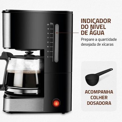 Cafeteira Elétrica Mondial Dolce Arome Vidro C-43-20X-SI 20 Xícaras 550W – Preto/Inox Preto,Inox / 220