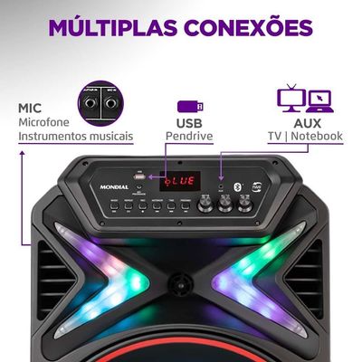 Caixa Amplificada Mondial CM-700 com Bluetooth, USB e Rádio FM - 700W