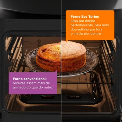 Fogão Continental 4 Bocas FC4GB Preto com Mesa de Vidro, Forno Eco Turbo e Grades de Ferro Fundido  Bivolt