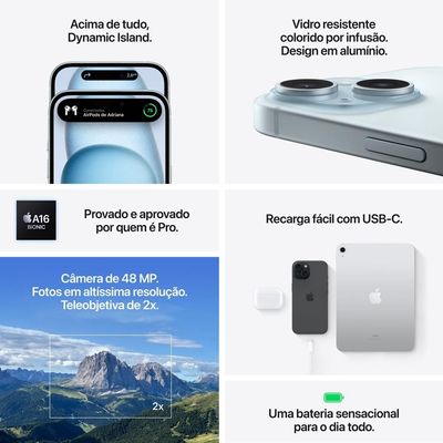 Apple iPhone 15 128GB 6,1" 48MP Preto