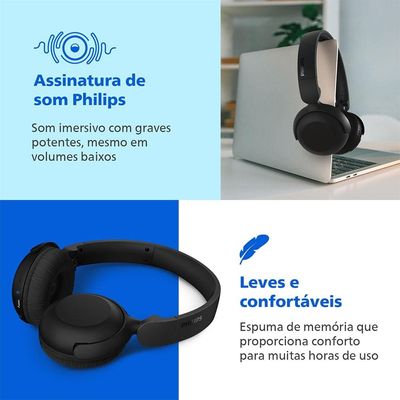 Fone de Ouvido Philips TAH2209BK/00 Headphone Bluetooth 25h Bateria Dobrável Preto