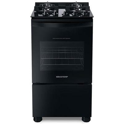 Fogão Brastemp 4 Bocas BFO4VAE com Mesa de Vidro, Grades Duplas de Ferro Fundido e Acendimento Automático Bivolt – Preto