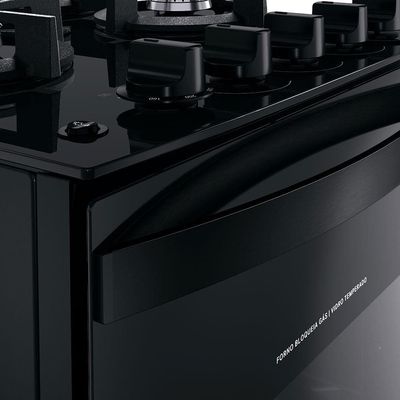 Fogão Brastemp 4 Bocas BFO4VAE com Mesa de Vidro, Grades Duplas de Ferro Fundido e Acendimento Automático Bivolt – Preto