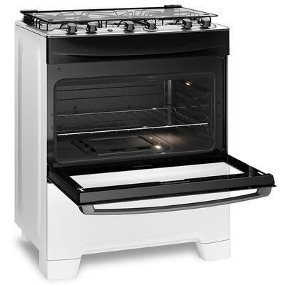 Fogão Continental 5 Bocas FC5IB com Mesa de Inox, Tecnologia Top Limpa Fácil e Acendimento Automático – Branco
