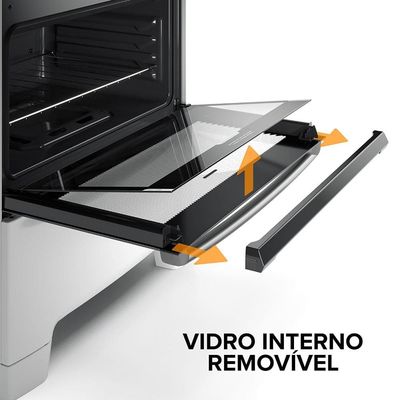 Fogão Continental 5 Bocas FC5IB com Mesa de Inox, Tecnologia Top Limpa Fácil e Acendimento Automático – Branco