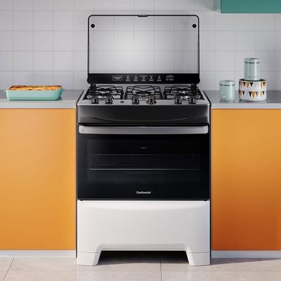 Fogão Continental 5 Bocas FC5IB com Mesa de Inox, Tecnologia Top Limpa Fácil e Acendimento Automático – Branco
