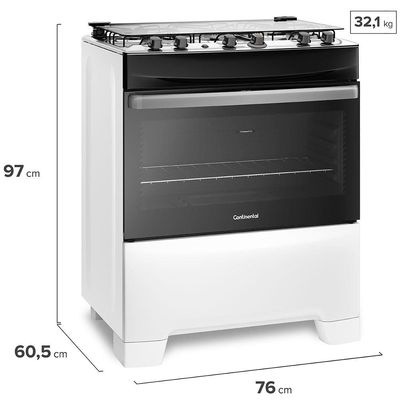 Fogão Continental 5 Bocas FC5IB com Mesa de Inox, Tecnologia Top Limpa Fácil e Acendimento Automático – Branco