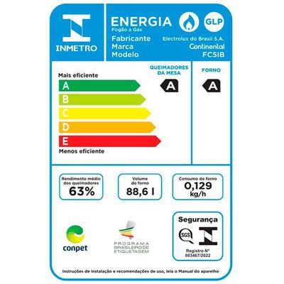 Fogão Continental 5 Bocas FC5IB com Mesa de Inox, Tecnologia Top Limpa Fácil e Acendimento Automático – Branco