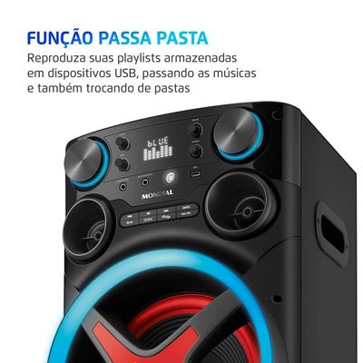 Torre de Som Amplificada Mondial TM-2200 com Bluetooth, Função Passa Pasta e Integração com Guitarra e Microfone Bivolt - 2200W