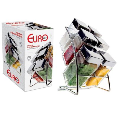 Porta Condimentos Euro Home Square 6 Peças  Cromado/Transparente