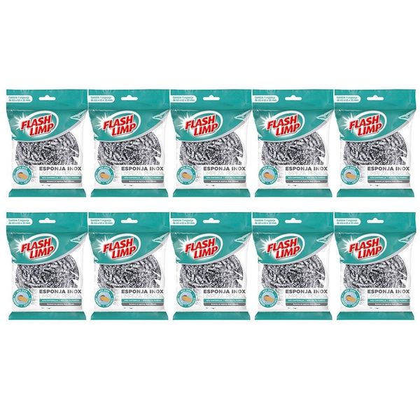 Esponja para Limpeza Pesada Flashlimp em Inox - 10 Unidades