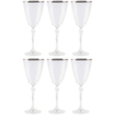 Conjunto de Taças para Água Bohemia Silver Rim 350ml - 6 Peças