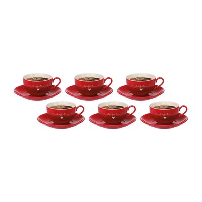 Jogo de Xícaras para Chá Hauskraft L`amour em Porcelana 160 ml Vermelha - 6 Peças