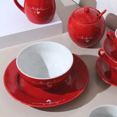 Jogo de Xícaras para Chá Hauskraft L`amour em Porcelana 160 ml Vermelha - 6 Peças