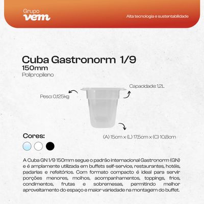 Cuba Gastronorm 1/9 150mm Branca em Polipropileno