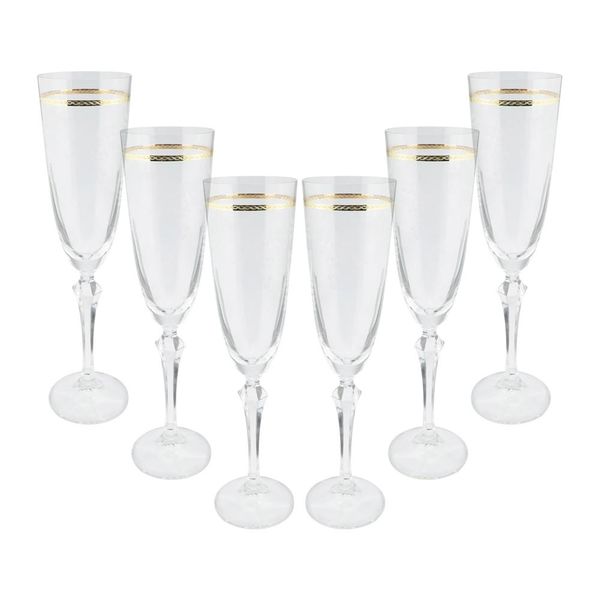 Jogo de taças champanhe cristal ecológico Elizabeth 200ml 6 peças gold rim