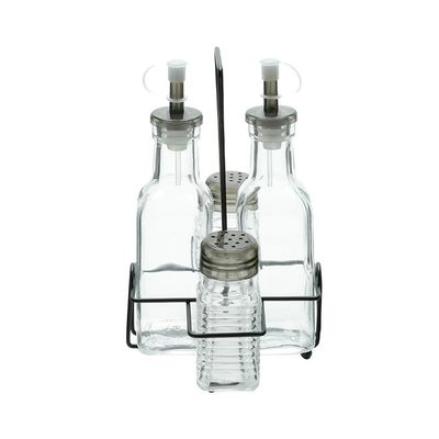 Conjunto Galheteiro de Vidro Lyor 4 Peças com Suporte de Metal Transparente
