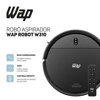 Robô Aspirador de Pó WAP ROBOT W310 30W 3 em 1 Base Carregadora Bivolt