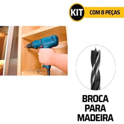 Jogo de Brocas para Madeira com 8 Peças de 03mm a 10mm