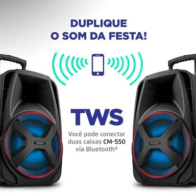 Caixa Amplificada Mondial CM-550 com Bluetooth, USB Rádio FM e Função TWS - 550W