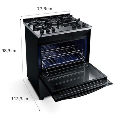 Fogão Brastemp 5 Bocas BFS5VCE com Mesa De Vidro e Turbo Chama Bivolt - Preto